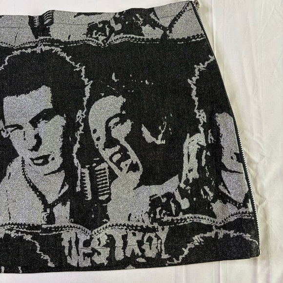 Mosquitohead vintage 90s Y2K mini glitter skirt made in USA graphic sz L black - Picture 7 of 14